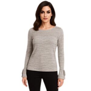 NWT White House Black Market Beaded Heather Gray Knit Top — Size L